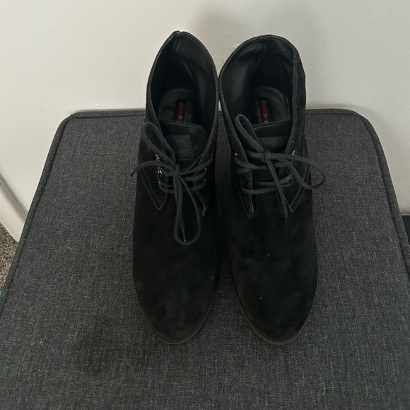 PRADA Black Suede Ankle Lace Up Booties - Picture 3 of 5